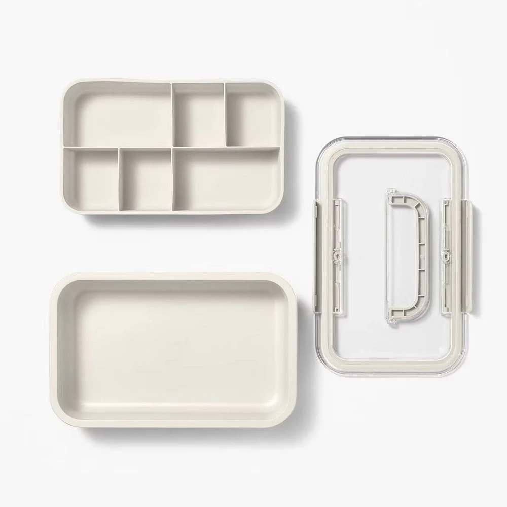 Figmint Bento Box Cream Large Plastic 6 Compartment Snack Box NEW